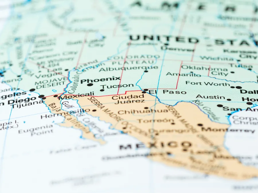 Mapa de la frontera entre Estados Unidos y México